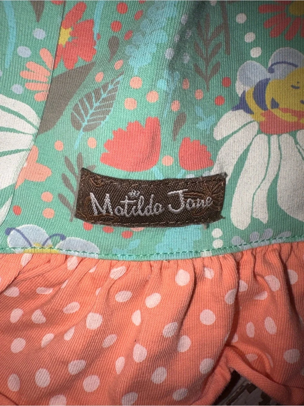 Matilda Jane Mint Green Floral Dress with Coral Ruffle